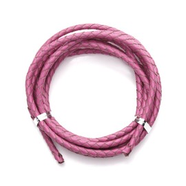 Linsoir Beads Hot Pink Round Genuine Braided Leather Cord Bolo Tie Cording 4 mm Diameter 2 Meter Roll