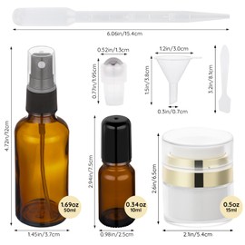 Segbeauty 4pcs 0.34oz Glass Roller Bottles for Essential Oils 10ml, 2pcs 0.5oz Refillable Airless Pump Jars 15ml, Pack of 2 Empty Spray Bottle Atomizer 1.69oz, Travel Containers for Toiletries Set