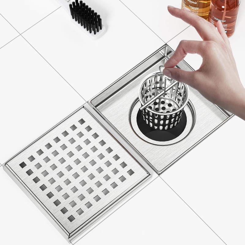 Neodrain 4-Inch Square Shower Drain with Removable Quadrato Pattern Grate,