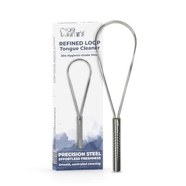 Dr. White's Bright Whites Limpiador de lengua de bucle refinado Precision Tongue Care™ del Dr. White | Herramienta de cuidado bucal de acero inoxidabl