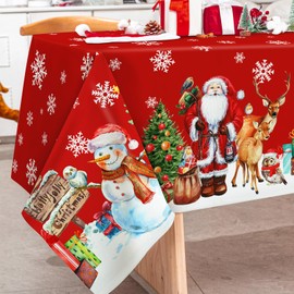 AnyDesign Christmas Tablecloth 60 x 104 Inch Red Snowman Snowflake Table Cover Seasonal Rectangle Winter Farmhouse Table Cloth