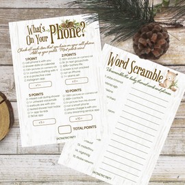 DISTINCTIVS Woodland Bear Baby Shower Games - What's On Your Phone and Word Scramble (2 Game Bundle) - 20 Dual Sided Cards