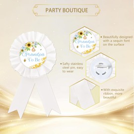 Grandma To Bee Tinplate Badge Pin, Grandpa To Bee Button Pin, White Rosette Award Ribbon Pin for Gender Reveal, New Grandparents Gifts for Bee Themed Baby Shower Party Celebration