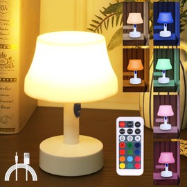 WRalwaysLX Rechargeable LED Table Lamp with Remote Control, Color-Changing Night Light Beside Lamp with Timer, Max Using 200 Hours for Bedroom, Study Room...