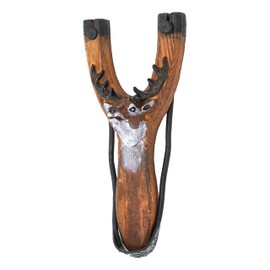 Pawnee Bill's Handcrafted Wooden Animal Slingshot – Durable Rubber Bands, Resin Animal Head Design, Perfect for Outdoor Fun & Target Practice (Deer)