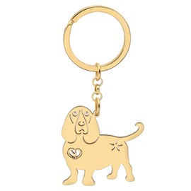 TIZURO Edelstahl Basset Hound Schlüsselanhänger Welpe Haustiere Hund Tiere Autoschlüssel Schlüsselringe Schmuck Für Frauen Brieftasche Charms Geschenke (Vergoldet)
