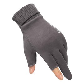 Fjquamitix Fingerless Gloves for Men Women – Touchscreen Thermal Gloves with Non-Slip Palm, Padded Velvet Liner, Open Thumb & Forefinger for Typing, Photography, Running, Winter Outdoor (Grey)