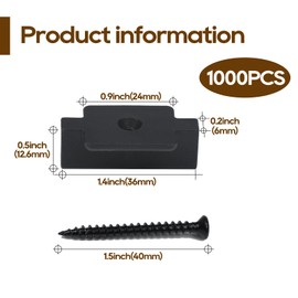 Wqinjk 1000-PACK Hidden Deck Fasteners Hidden Fastener Deck Clips Universal Nylon Clips Decking Fasteners Preloaded for Installing Composite Deck Boards, black