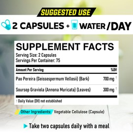DEDICAD Pao Pereira Bark Extract and Graviola Soursop - Advanced Formula for Wellness Support, Comfortable Mind, Body Management - 150 Capsules Supply