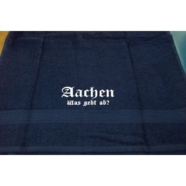 ShirtShop-Saar Aachen - was geht ab?; Städte Badetuch, dunkelblau