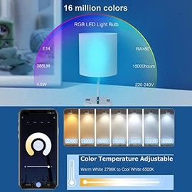 ANTELA ANTELA Alexa Glhbirne E14 4.5W LED Lampen Smart WLAN Birne RGB Kaltwei?e Warmwei?e Licht, APP Steuerung, Sprachsteuerung, Kompatibel mit Alexa, Google Home, 4 PCs
