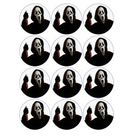Handmade 12 ghost face, scream, edible paper, cupcake cookie toppers PRE CUT - 1"