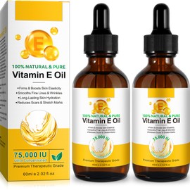 Vitamin E Oil, 100% Pure Natural Plant Extracts Vitamin E Oil for Skin, Face, Reduces Scars & Stretch Marks, Smooths Fine Lines & Wrinkles, Firms & Boosts Skin Elasticity - 60ml Body Oil (Pack of 2)