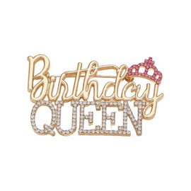 Cute Birthday Queen Brooch Lapel Pins for Women Girls Dainty Pink Clear Rhinestone Crown Brooches Pin for Birthday Party Decorations Suit Dress Ceremony Clothes Accessories Fashion Jewelry Gifts Her