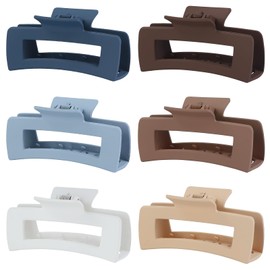 Sisiaipu 4 Inch Big Hair Claw Clips 6 Pcs Large Claw Clips for Thick Hair Square Hair Clips for Women Rectangle Hair Clips Banana Jaw Clips Hair Accessories for Girls -Brown Blue