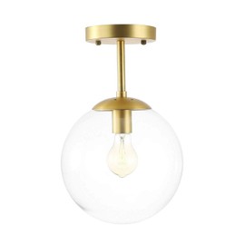 Globe Semi Flush Mount Ceiling Light, Clear Glass with Brass Finish, Contemporary Mid Century Modern Style Lighting Fixture Gold(12W 2700K LED Corn Bulb Included)