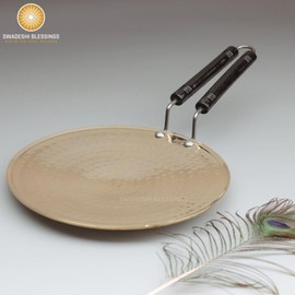 SWADESHI BLESSINGS Exclusive Range Brass Tawa/Teflon-Free/Naturally Non-Stick Brass Utensils with Tin Coating (9.5 Inches)