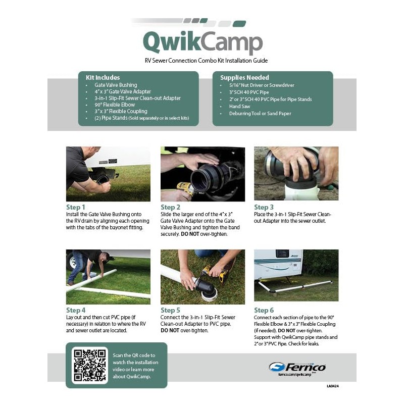 Fernco QwikCamp RV and Camper Sewer Waste Connection System Pipe