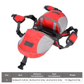 Alforja para Perro Mochila de Camping para Perros Transpirable con Bolsillos Laterales Reflectante Y Ajustable para Perro(Rojo S)