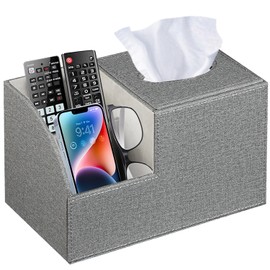 BLIENCE Tissue Cube Box Holder- Multi-Functional Tissue Box Cover Square with Storage, Tissue Cover Holder with Remote Control Holder, Cube Tissue Box Organizer Bathroom Nightstand End Table