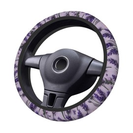 SAKTEPLE Car Steering Wheel Cover with Anti-Slip Lining, Universal 15 inch Wheel Cover, Fashion Car Interior Accessories for Women Men - Purple Lavender Flower