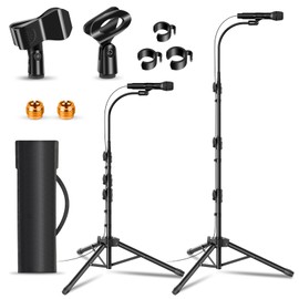 2 Pack Mic Stand Gooseneck Microphone Stand for Singing Microphone Boom Stand Height Adjustable from 24” to 67” with 2 Mic Clips for Adults and Kids Singing Lecture Stage