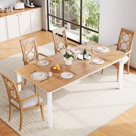 79" Large Industrial Dining Room Table for 6-8 People Rectangular Wood Kitchen Table Modern Farmhouse Dining Table Kitchen Dining Room Table with Heavy Duty Metal Legs forKitchen, Living Room