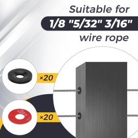 20 Pack 1/8" 5/32" 3/16" Black Cable Railing Kit Adhesive Grommet for 1/8" 5/32" 3/16" Wire Rope, T316 Stainless Steel Cable Railing Hardware Hidden Rope Holes for Wood or Metal Posts of Deck Stairs