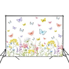Fitumiw Wild Flowers Backdrop 10x7ft Butterflies Wildflower Party Decorations Photography Background Wildflower Wall Paper Dessert Table Cloth Banner Photo Booth Props