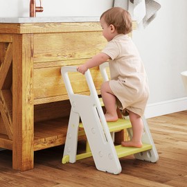 CuFun Toddler Step Stool 2/3-Step Adjustable Folding Kids Step Stool, Anti-Slip, Ideal for Potty Training, Kitchen & Bathroom