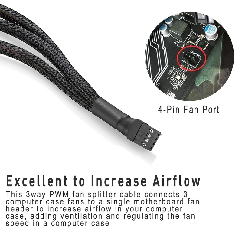 PWM Fan Splitter Cable 10 inches, 3 Pack, Black, 3