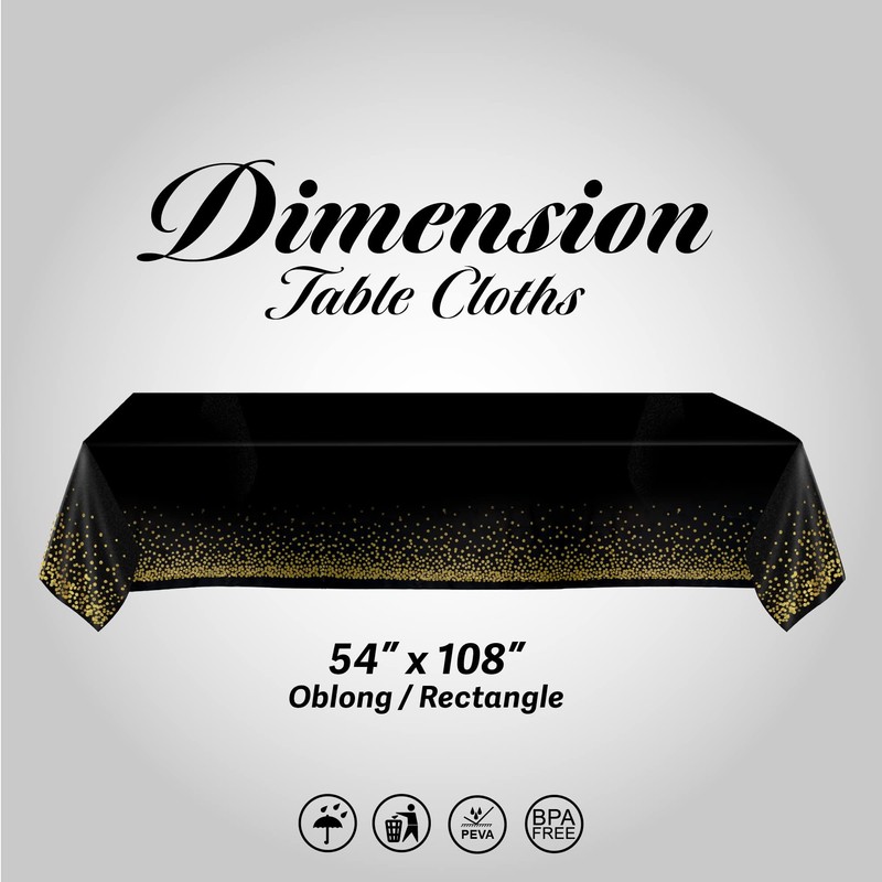 4 Pack Disposable Plastic Tablecloth, Gold Stamping Dot Rectangular Table
