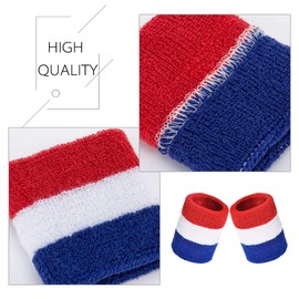 PAMASE 4 Sets Striped Sweatbands Set, Including 4 pcs Sports Headbands and 8 pcs Wristbands Cotton Sweat Band American Flag Style for Tennis Athletic Men Women