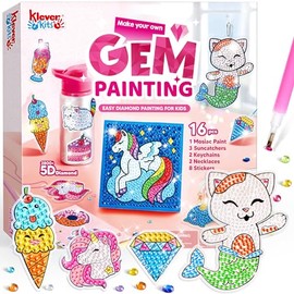 Klever Kits 16 proyectos de pintura con gemas, kit pintura con gemas diamante para niños 5D,manualidades para niñas 6 a 12 años, kits actividades artesanía, ideas regalos artísticos,Juguete de Navidad