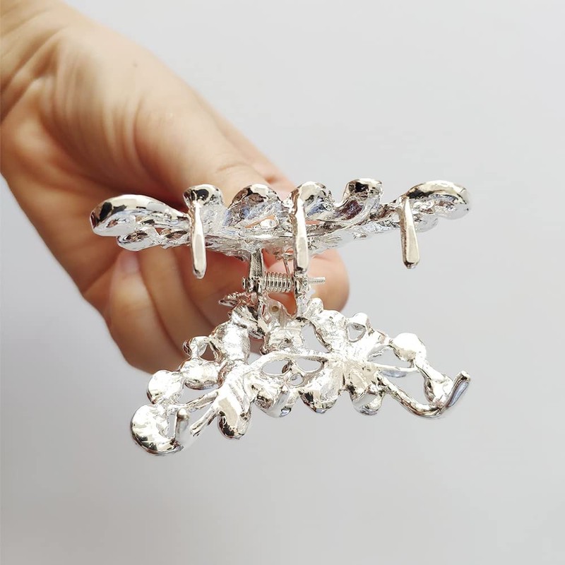 Pinzas de mandíbula de pelo vintage plateadas con diamantes de