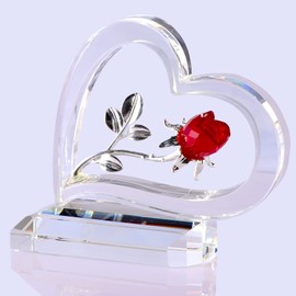 Birthday Gift, Mother, Wife, Girlfriend, Popular [Genuine] K9 Crystal, Heart-shaped Rose, Non-Withering Flower (Red)
