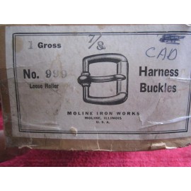 MOLINE IRON WORKS, MOLINE ILLINOIS 6 VINTAGE NOS MOLINE IRON WORKS 7/8" HORSE HAMES HARNESS CADMIUM ROLLER BUCKLES