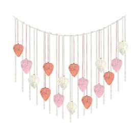 YICUCI Macrame Wall Hanging Large Boho Wall Decor Woven Boho Wall Tapestry Room Decor Modern Wall Decor Handmade Boho Tapestry Leaf Feather Boho Wall Art Decorations Pink