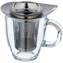Bodum K11239-16 NEW YO-YO Glass Mug with Tea Strainer (0.35 L/12 oz) - Black/transparent/Chrome