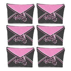 Batorkpl Cheer Makeup Bag Cheerleader Cosmetic Bag Cheerleader Gifts Cheerleading Gift for Women Her Cheer Team 6Pcs (Pink)
