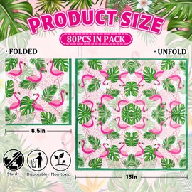 JarThenaAMCS 80Pcs Pink Flamingo Paper Napkins Summer Tropical Flamingo Monstera Leaves Disposable Napkins Hawaiian Decorative Luncheon Dinner Napkins for Party Supplies Table Decor