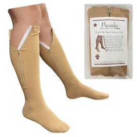 Presadee Double Side Zipper 20-30 mmHg Firm Compression Calf Leg Closed Toe Sock (Small-Medium, Beige)