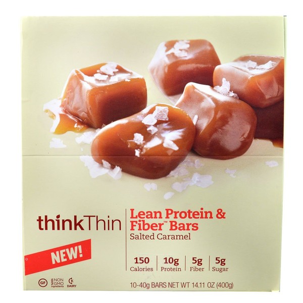 Think Products thinkThin Lean Protein & Fiber Bars Salted Caramel -- 40g 10 Bars