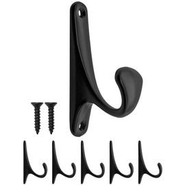 Fuxxer® - Solid iron hooks, coat hooks, towel hooks, clothes hooks, iron hooks, modern design, set of 5, black