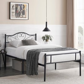 VECELO Metal Platform Bed Frame with Headboard & Footboard, Steel Slats Mattress Foundation, No Box Spring Needed, Twin, Matte Black