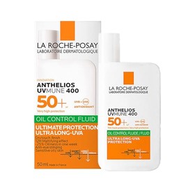 La Roche-Posay Anthelios UVMune 400 FPS50 + Oil Fluido Protector Solar Facial Matificante resistente al agua, sudor y arena para pieles Mixtas a Grasa