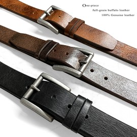 BS0008 Vintage Casual Jean Belt Genuine Full Grain Leather Belt 1-1/2"(38mm) Wide (Tan, 34)