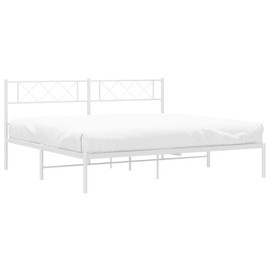 vidaXL 12'' California King Metal Bed Frames with Headboard, Platform Bed Frame with Strong Metal Slats Support, Under Bed Storage, Noise Free, White, Without Mattress