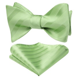 HISDERN Bowties for Men Green Stripe Self Bow Tie and Handkerchief Set Adjustable Formal Tuxedo Sage Striped Bowtie & Pocket Square Wedding