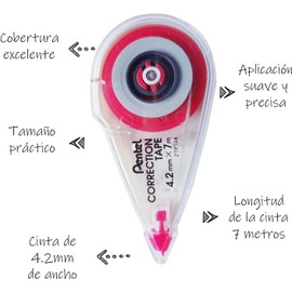 Pentel Cinta Correctora, Compacta, 7 m x 4.2 mm, Blanca, Polybag, XZTP104B